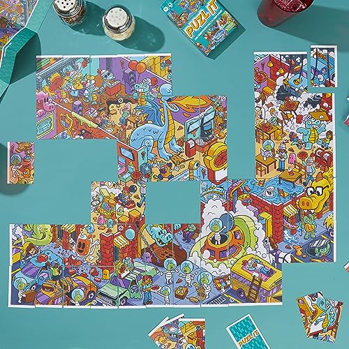 Hasbro Gaming Puzl It Game, Competitive Puzzle Card Game, Kids & Family Games, 2 to 6 Players, Pizza Party Theme, Fun Summer Activities, Vacation Travel Essentials, Ages 7+