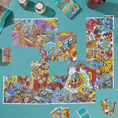 Hasbro Gaming Puzl It Game, Competitive Puzzle Card Game, Kids & Family Games, 2 to 6 Players, Pizza Party Theme, Fun Summer Activities, Vacation Travel Essentials, Ages 7+