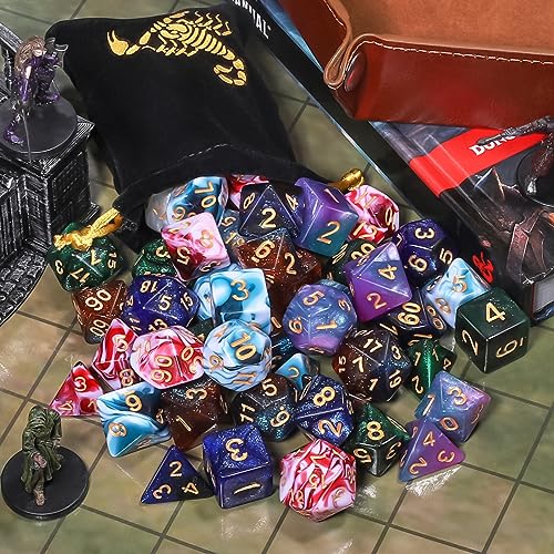 CiaraQ Polyhedral Dice Set - DND Role Playing Dice | Acrylic RPG Dice for Dungeons and Dragons MTG Table Games, Multi-Color, 42pcs - color: Red & White / Blue & White / Blue & Purple / Black & Green / Black & Purple