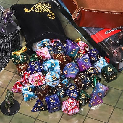 CiaraQ Polyhedral Dice Set - DND Role Playing Dice | Acrylic RPG Dice for Dungeons and Dragons MTG Table Games, Multi-Color, 42pcs - color: Red & White / Blue & White / Blue & Purple / Black & Green / Black & Purple