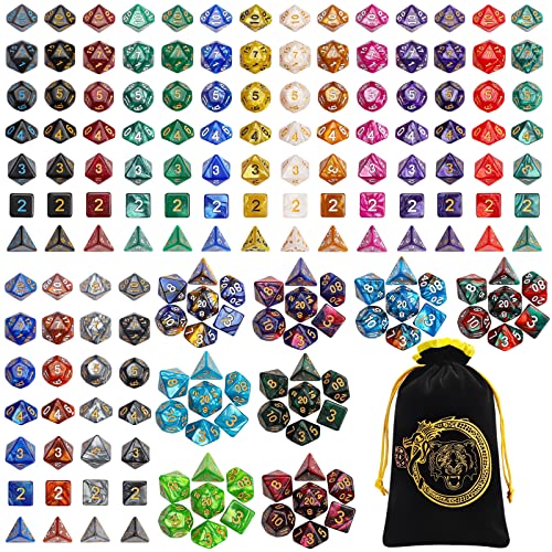 CiaraQ 182pcs Polyhedral Dice Set for Dungeon and Dragons MTG Table Games | 26 Acrylic Role Playing Dice sets for D&D with Large Drawstring Bag. 7 per set (D4-D20), Lightweight & durable. Ages 14+. - color: 26 Colors-classic Font