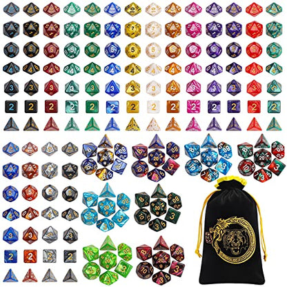 CiaraQ 182pcs Polyhedral Dice Set for Dungeon and Dragons MTG Table Games | 26 Acrylic Role Playing Dice sets for D&D with Large Drawstring Bag. 7 per set (D4-D20), Lightweight & durable. Ages 14+. - color: 26 Colors-classic Font