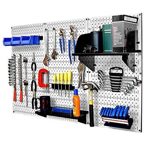 Wall Control 30-WRK-400WB Standard Workbench Metal Pegboard Tool Organizer,White/Black - color: White/Black