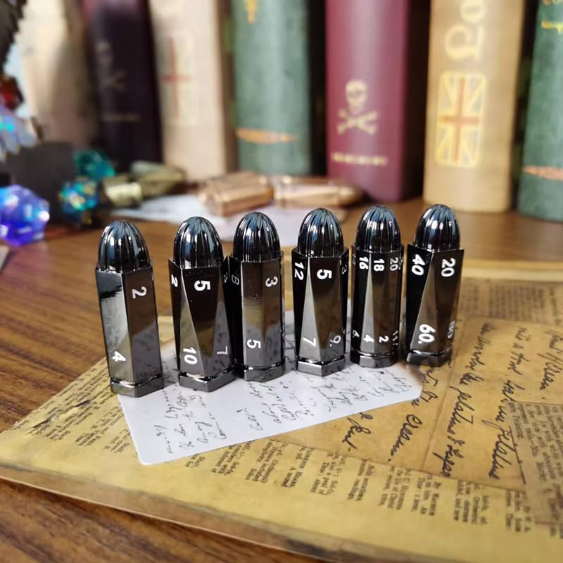 ASTRANOVA Metal Bullet Dice Set with Spinning Revolver Cylinder Holder for DND, Tabletop Games(Black) - color: Black