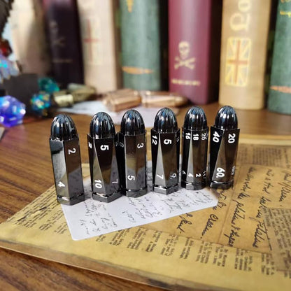 ASTRANOVA Metal Bullet Dice Set with Spinning Revolver Cylinder Holder for DND, Tabletop Games(Black) - color: Black