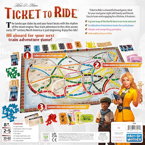 Asmodee Ticket to Ride Board Game (2025 Refresh) - A Cross-Country Train Adventure for Friends and Family, Strategy Game for Kids & Adults, Ages 8+, 2-5 Players, 30-60 Minute Playtime - style: New Edition