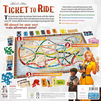 Asmodee Ticket to Ride Board Game (2025 Refresh) - A Cross-Country Train Adventure for Friends and Family, Strategy Game for Kids & Adults, Ages 8+, 2-5 Players, 30-60 Minute Playtime - style: New Edition