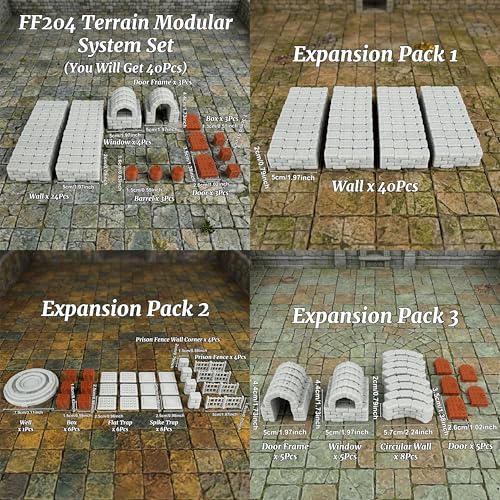 AUSPDICE Dungeon Walls, 40-Piece 28mm DND Terrain Modular System | 40 Straight Walls for Fantasy Tabletop RPGs, Wargaming, Game Masters, Christmas and Halloween Gifts, FF204-Expansion Pack 1 - color: Expansion Pack 1