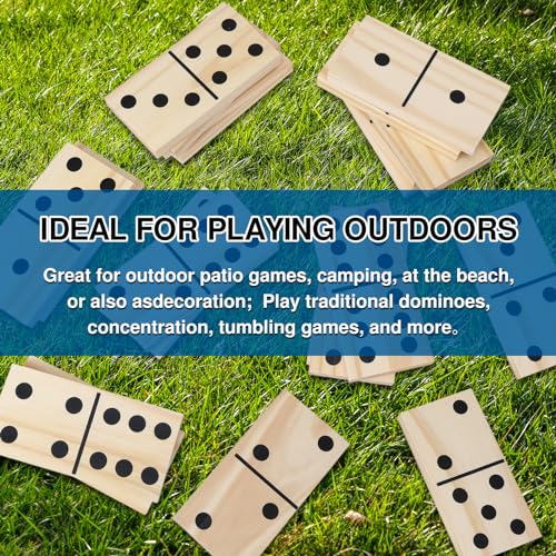 GOTHINK Giant Wooden Dominos Set for Adults and Kids,28pcs Jumbo Natural Wood Black-Dot Dominoes Tiles for Birthday/Holiday Family Party Games,Outdoor Camping Lawn and Backyard Activities 2-4 Players - style: Black Dot