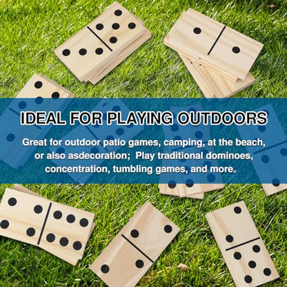 GOTHINK Giant Wooden Dominos Set for Adults and Kids,28pcs Jumbo Natural Wood Black-Dot Dominoes Tiles for Birthday/Holiday Family Party Games,Outdoor Camping Lawn and Backyard Activities 2-4 Players - style: Black Dot