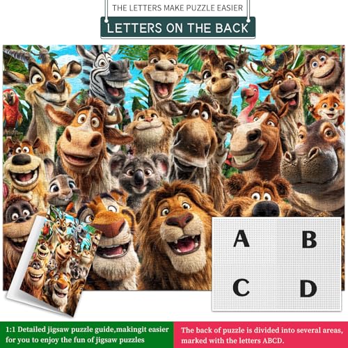 HUADAD Puzzles for Adults 1000 Pieces,1000 Piece Puzzles for Adults,Gift-Jungle Fun Party,Family Party Jigsaws Puzzles Game,Letter Partition Puzzles,1000 Piece Animal Puzzle - color: Jungle Fun Party