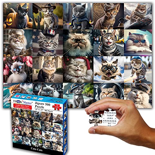 Think2Master Cute Cats 500 Pieces Jigsaw Puzzle Featuring Large Pieces & heartwarming Kittens. for Adults, Seniors & Families. Great Gift 13+ Size: 26.8” x 18.9” - style: Cute Cats