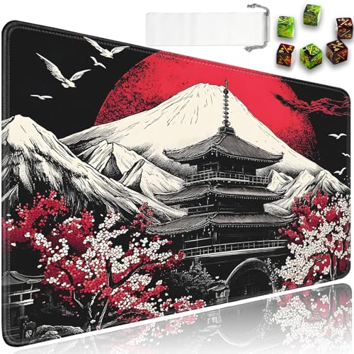 for MTG Game Playmat - 24 x 14 inches with Dices and Storage Bags, Non-Slip Base for TCG and Board Game Card Mats, Trading Card Games Mat, Mount Fuji Japanese Landscape Collectible Card Playmats - color: Jv-playmat-p7-1-g194
