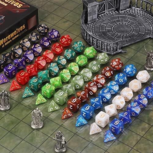 Coyeekn 70Pcs DND Polyhedral Dice Set with Storage Pouch | 0 Complete Polyhedral Dice Sets (D4-D20), Great for D&D, MTG & Tabletop RPG Games - color: 10set-70pcs