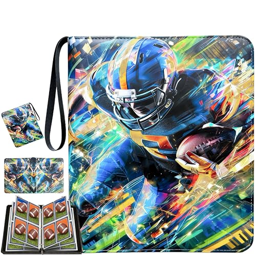 Football Card Binder with Sleeves, 4-Pocket Portable Card Protectors Album Holder Book with Zipper, Fits 400 Cards with 50 Removable Sleeves, Football Cards Display Storage Carrying Case -02 - color: Football- 02- 400 cards