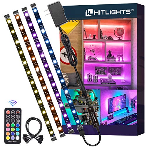 HitLights LED Strip Lights Kit, RGB Color Changing Tape Light Pre-Cut 4FT | UL Listed with RF Remote 12V Power Supply Connectors, Dimmable 12 Colors 19 Dynamic Modes for Cabinet Shelf Display Backlight - size: 4 X 1.0FT (4FT) - Not Waterproof