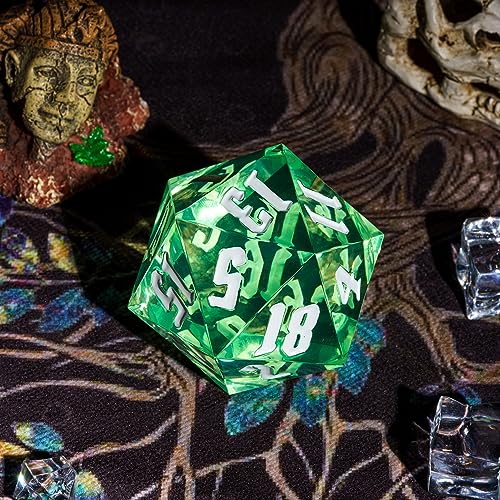 55mm 20 Sided DND Dice, Giant D20 D&D Polyhedral Dice Large D20 with Die Gift Box for Dungeons and Dragons, RPG Table Games (Transparent Green/White Numbers) - color: Transparent Green/White Numbers