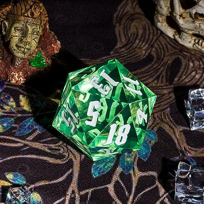 55mm 20 Sided DND Dice, Giant D20 D&D Polyhedral Dice Large D20 with Die Gift Box for Dungeons and Dragons, RPG Table Games (Transparent Green/White Numbers) - color: Transparent Green/White Numbers