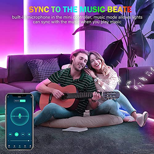 Tenmiro 32.8ft Led Strip Lights, RGB LED Smart Music Sync Color Changing LED Lights Strips with Remote Led Lights for Bedroom, Kitchen, Home, TV, Parties and Fstivals - size: 32.8FT