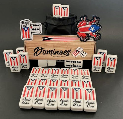 Puerto Rico Dominoes Bag Set Domino Tiles Boricua PR Puerto Rican Domino Set Classic Double six Dominos Adult Size Must Have (Comes with Travel Bag) no Wood Box