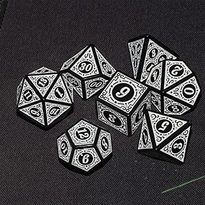 D&D Dice - 7pc Mixed Black & White Polyhedral Dice for RPG & MTG