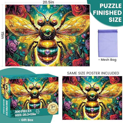 300 Pieces Jigsaw Puzzle for Adults, Bee Jigsaw Puzzles, Recycled Cardboard Puzzle, Coolest Queen Bee Jigsaw Puzzle for Kids Adults Seniors, Great for Family Games, 20.5 * 15 Inch - style: Bee