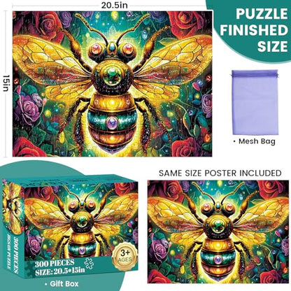 300 Pieces Jigsaw Puzzle for Adults, Bee Jigsaw Puzzles, Recycled Cardboard Puzzle, Coolest Queen Bee Jigsaw Puzzle for Kids Adults Seniors, Great for Family Games, 20.5 * 15 Inch - style: Bee