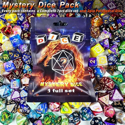 HAOMEJA 9pcs Mystery Dice Set/ 7pcs Random Polyhedral DND Dice + 2pcs D6-Sided Dice/D&D Dice，Apply to RPG，MTG，Role Playing Table Game，Party Gifts (1 Set 9pcs) - color: 1 Set 9pcs