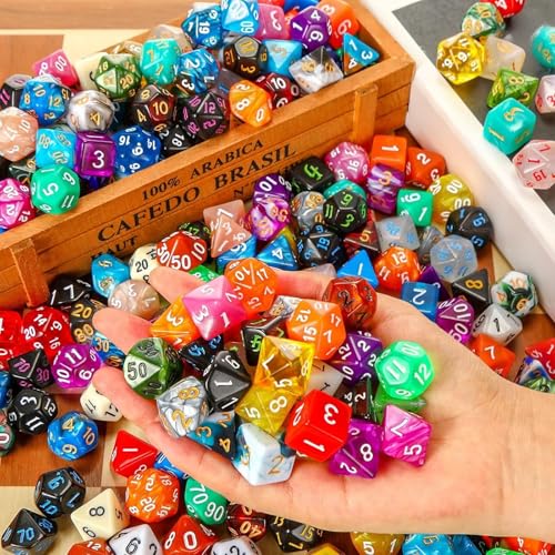 350 Pcs Dice Sets Bulk with Drawstring Bag Polyhedral Dice Sets Multi Role Playing Table Game D4 D6 D8 D10 D% D12 D20 (Mixed Style) - style: Mixed Style