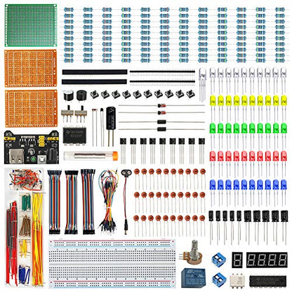 Electronics Component Fun Kit w/E-Book, Upgraded Electronic Starter Kit with Breadboard, Jumper Wires, PCB Soldering Kit, LEDs & Resistor Kit for Arduino, Raspberry Pi, ESP32, ESP8266