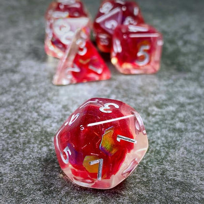Sage’s Portal Cantrips DND Dice Set - Round Edge Resin 7-PC Polyhedral DND Dice Set for Dungeons and Dragons D&D RPG Tabletop TTRPG (Red Holo Flakes) - color: Red Holo Flakes