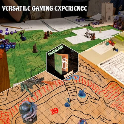 CZYY Foldable Battle Map, Double-Sided Dry Erase Cardboard RPG Mat | Grassland & Desert Sides, Compact Folded Size, Scenery Pieces & Markers Included, Gift for RPG Players & Game Masters
