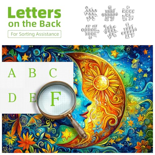 Moon Puzzles for Adults 1000 Pieces Blue Girl Face Art Flowers Puzzle for Adults Jigsaw Puzzles 1000 Pieces with Letters on Back Hard Impossible Difficult challenging Family Puzzle (27.5"x19.6") - color: Moon Puzzles