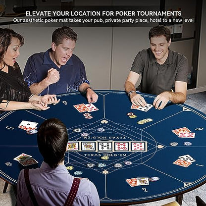 YUZPKRSI 47 Inch Round Poker Mat, Neoprene & Rubber, Texas Hold'em Poker Table Top Casino Card Games, Portable, Carrying Bag Included - color: 47 Inch Round Blue