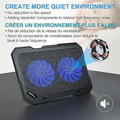 TopMate C302 Laptop Cooling Pad Ultra Slim Notebook Cooler, Laptop Fan Cooling Stand with 2 Quiet Big Fans Blue LED Light, Chill Mat with Built-in USB Cable Plug and Play, for 10-15.6 Inch Laptops