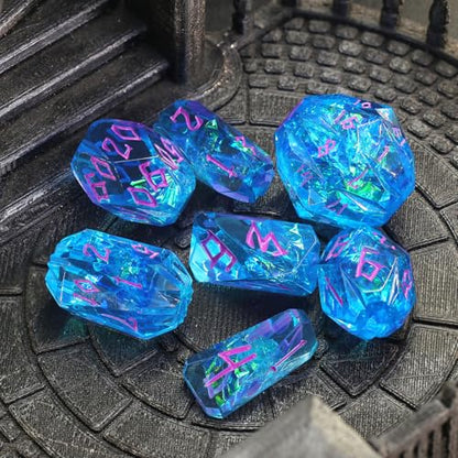 FONVGOGO Polyhedral Dice Set, DND Dice Set Resin Dungeons and Dragons Gifts Ideas Role Playing RPG Dice Cool Dice 7 Piece D20 D12 D10 D8 D6 D4（Blue and Purple） - color: S Blue and Purple
