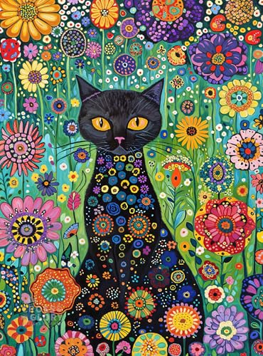 Cross & Glory | 1000 Piece Jigsaw Puzzles for Adults | Petals and The Midnight Cat | 1000 Piece Puzzle for Adults Cats & Floral | Satin Finish | Ages 14+ - color: Petals and the Midnight Cat