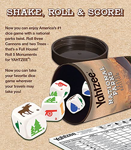 YAHTZEE National Parks Travel Edition | Classic Yahtzee Dice Game with a National Parks Theme | Perfect Travel Game for Families | Celebrate US National Parks Service | lawn-game-equipment