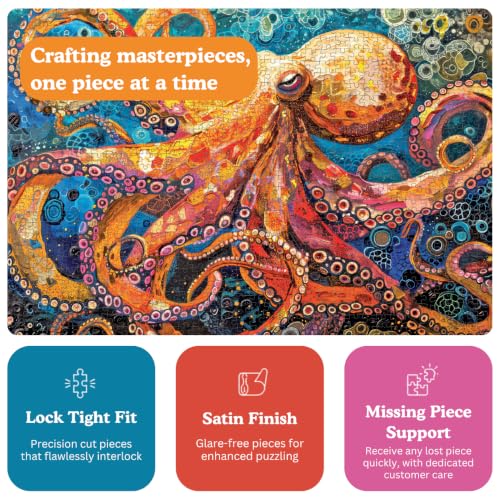 Cross & Glory | Jigsaw Puzzles for Adults | The Great Blue Octopus Enigma | Deep Sea Octopus Puzzle | Satin Finish Ocean Puzzle 1000 Pieces | Ages 14+ - color: Octopus Enigma