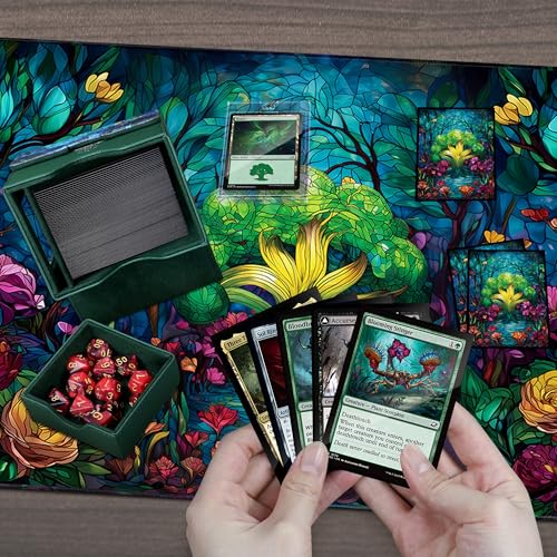 Katomula Card Deck Box for MTG Commander, Trading Cards Case Holds 100 Double-Sleeved Cards with Commander Display and Dice Tray-Forest - style: Forest