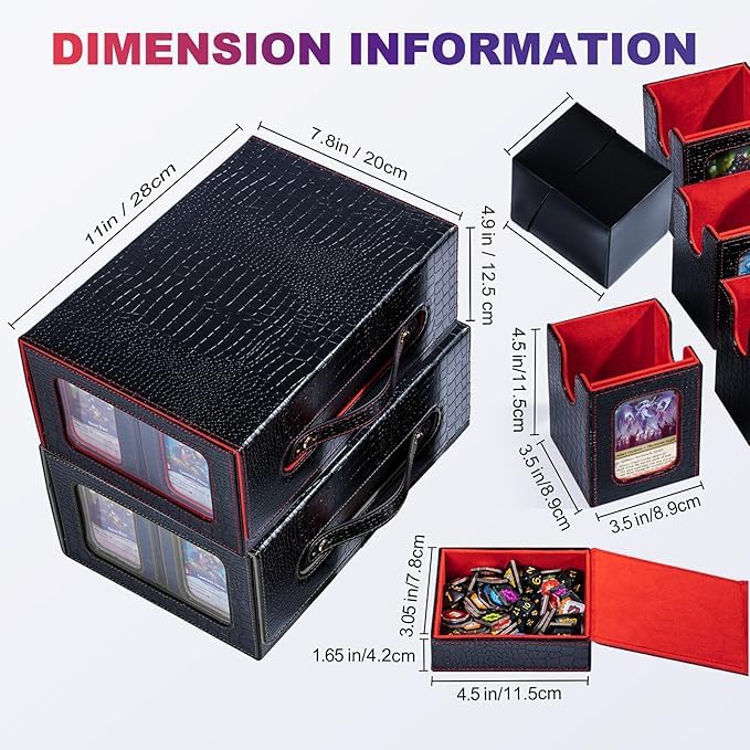 Commander Deck Box for MTG, 6-Deck Modular Card Case with Dice Tray Holds 600+ Double-sleeved Cards, Removable Trading Cards Storage Box with 35PT Magnetic Card Holders for TCG, Black Red - color: Black/Red