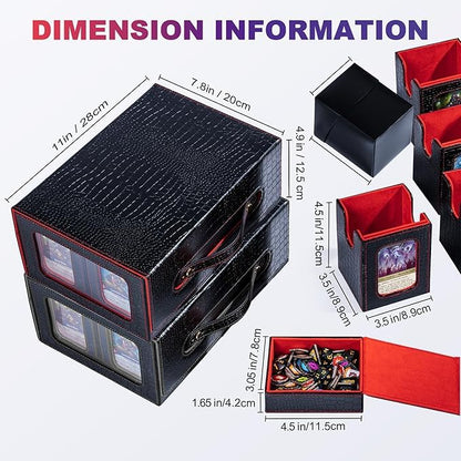Commander Deck Box for MTG, 6-Deck Modular Card Case with Dice Tray Holds 600+ Double-sleeved Cards, Removable Trading Cards Storage Box with 35PT Magnetic Card Holders for TCG, Black Red - color: Black/Red