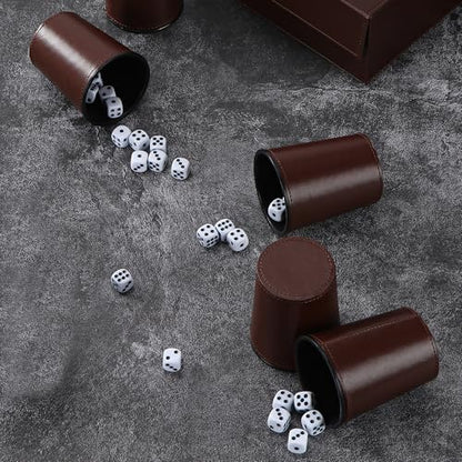 PU Leather Dice Cup Set, 5 Brown Shaker Cups with 30 Dice | PU Leather Dice Cup Set, 5 Brown Shaker Cups with 30 Dice - color: Brown X5