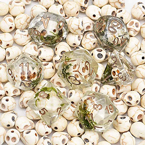UDIXI Skull DND Dice Set, Skull Polyhedral Dice Set D&D for Tabletop Games | Velvet Storage Bag, DM Gift, for Dungeons and Dragons Role Playing Games Board Games - color: Skull/Seaweed