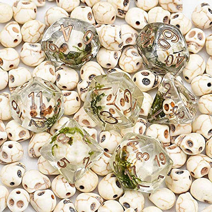 UDIXI Skull DND Dice Set, Skull Polyhedral Dice Set D&D for Tabletop Games | Velvet Storage Bag, DM Gift, for Dungeons and Dragons Role Playing Games Board Games - color: Skull/Seaweed