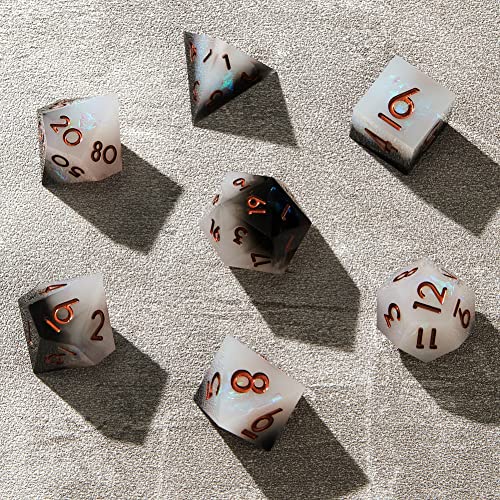 Sharp Edge DND Dice Set Handmade 7 Accessories Dice for Dungeons and Dragons TTRPG Games, Multi-Sided RPG Polyhedral Resin Sharp Edge Dice Roleplaying Games - color: Grey Black