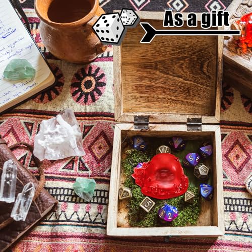 Deekin Translucent Cube Dice Storage with 7 Polyhedral Dice Set, Resin Cube Holder for TTRPG Tabletop Role Playing Game Fantasy Tabletop Gaming(Red) - color: Red