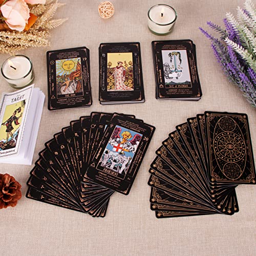 Tarot Cards for Beginners, Classic Tarot Deck with Meanings, Durable Cards with Guide Book, Black