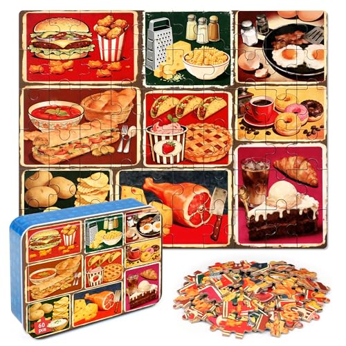 LELEMON Puzzles for Kids Ages 4-6,Food 60 Piece Puzzles for Kids Ages 6-8 in a Metal Box,Children Jigsaw Puzzles Kids Puzzles,Educational Learning Puzzle Toys for Girls and Boys - color: Food