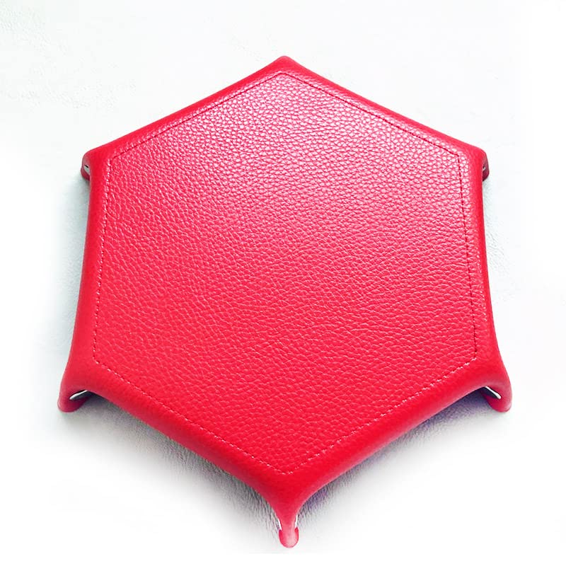 BESCON DICE Hexagon Folding PU Leather & Velvet Dice Tray, Portable Dice Holder for DND, RPG, MTG, & Other Table Games, Red & Yellow - color: Red&yellow